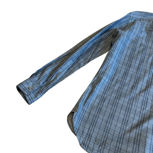 Burberry London Blue on Blue Plaid Button Down Shirt Top Size XL Tailored Men's - Picture 9 of 14